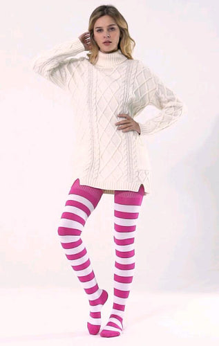 These thigh high socks come almost to the top of thigh.