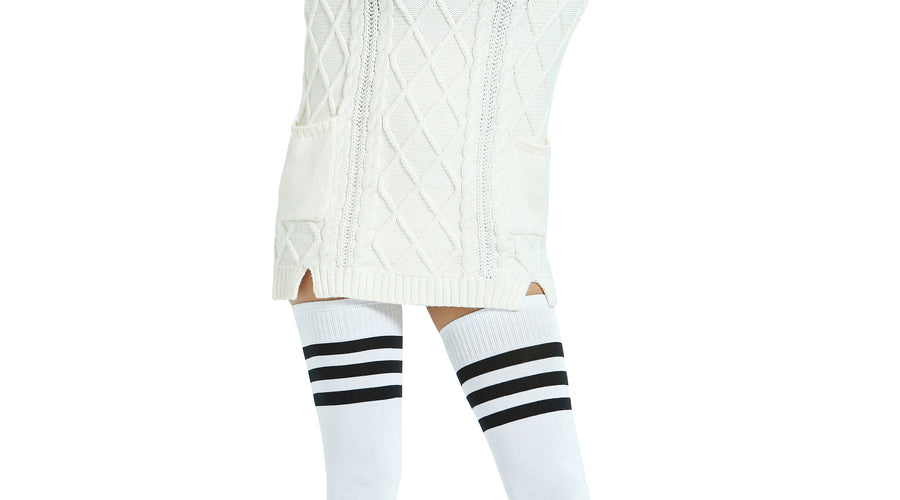 These thigh high socks easily reach the mid thigh.