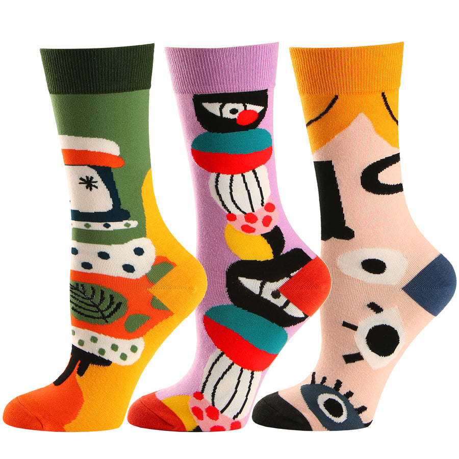 Kayhoma Funny Novelty Colorful Patterned Crew Socks for Women, 3 Pairs