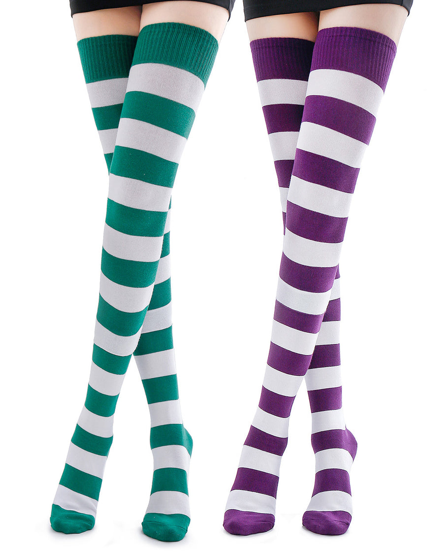 Kayhoma Extra Long Cotton Stripe Thigh High Socks Over the Knee High Stockings