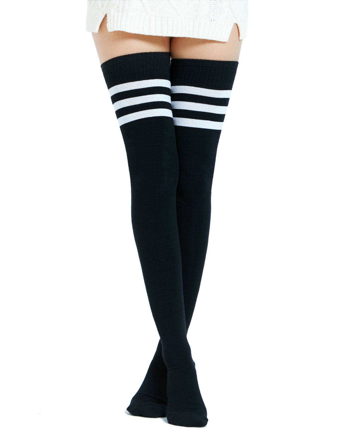 Kayhoma Extra Long Cotton Stripe Thigh High Socks Over the Knee High P