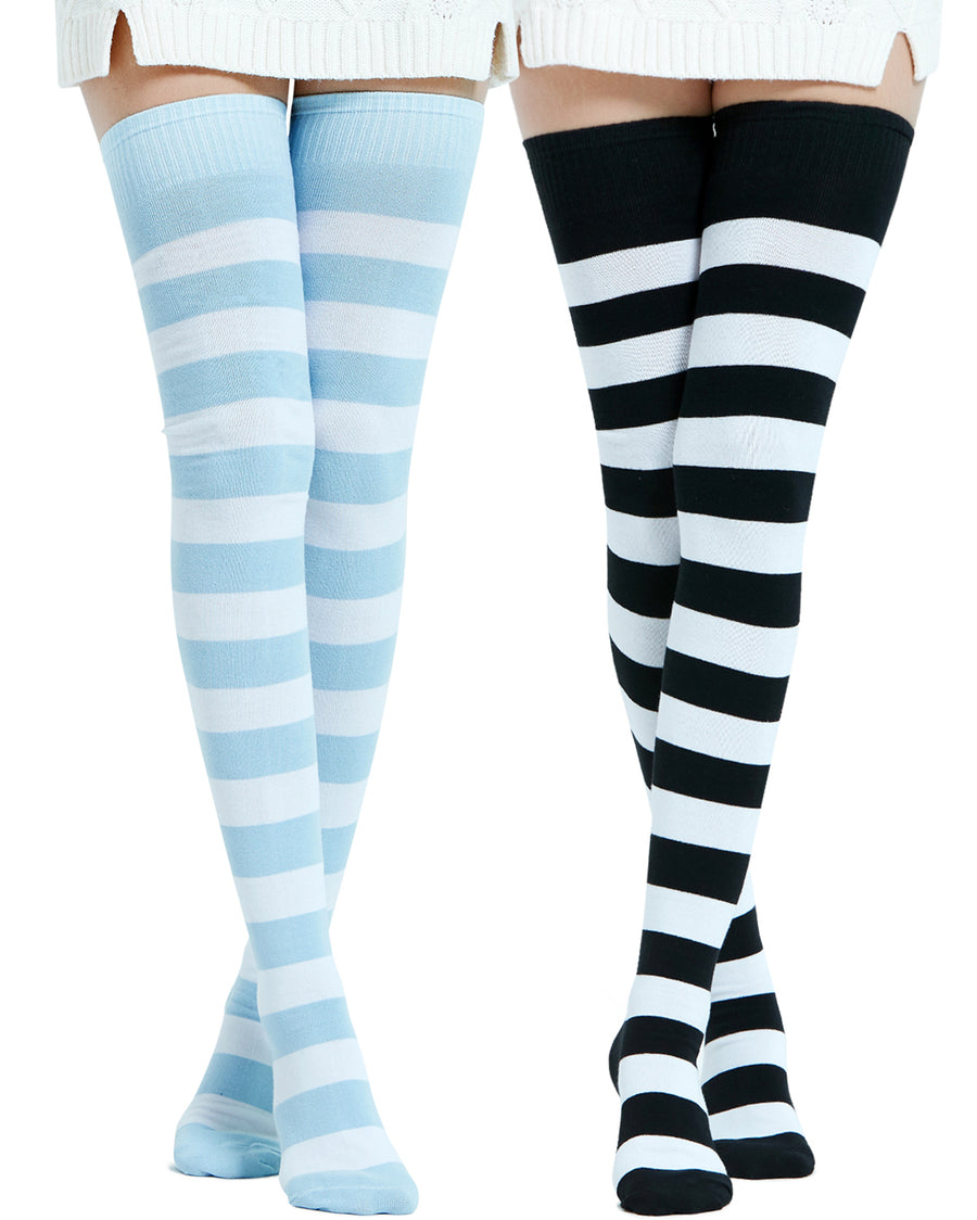 Kayhoma Extra Long Cotton Stripe Thigh High Socks Over the Knee High Stockings