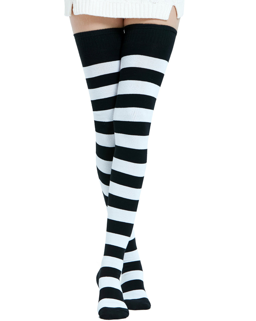 Kayhoma Extra Long Cotton Stripe Thigh High Socks Over the Knee High Stockings