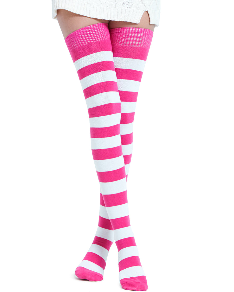 Kayhoma Extra Long Cotton Stripe Thigh High Socks Over the Knee High Stockings