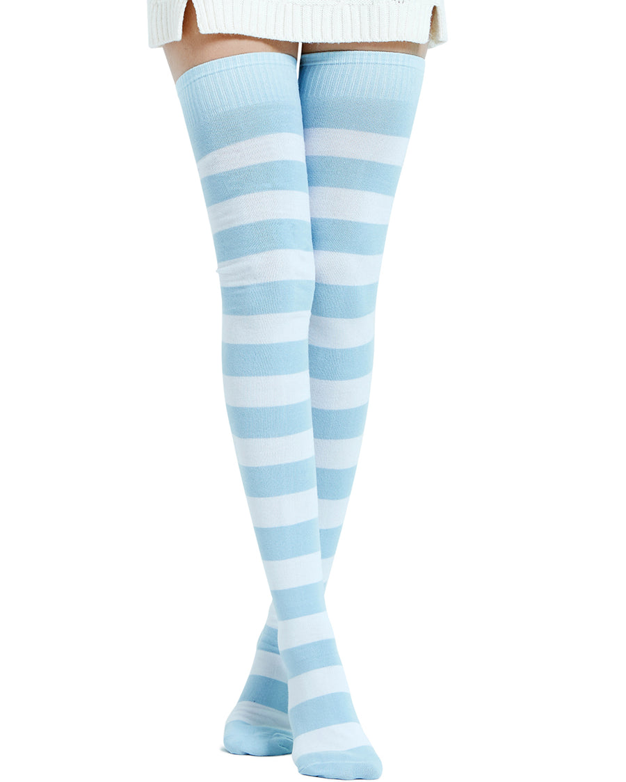 Kayhoma Extra Long Cotton Stripe Thigh High Socks Over the Knee High Stockings